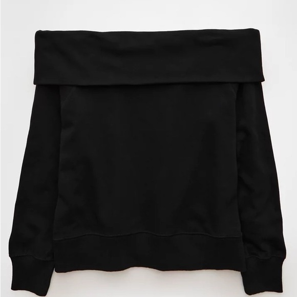 NEW American Eagle Foldover Off-Shoulder Black Sweatshirt. Size S. - Picture 3 of 7